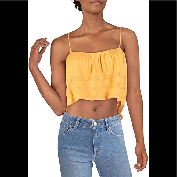 Free People Womens Home Again Asymmetric Lace Trim Crop Top